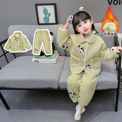 女童秋冬款珊瑚绒法兰绒加厚家居服套装2025秋冬新款可爱睡衣外穿