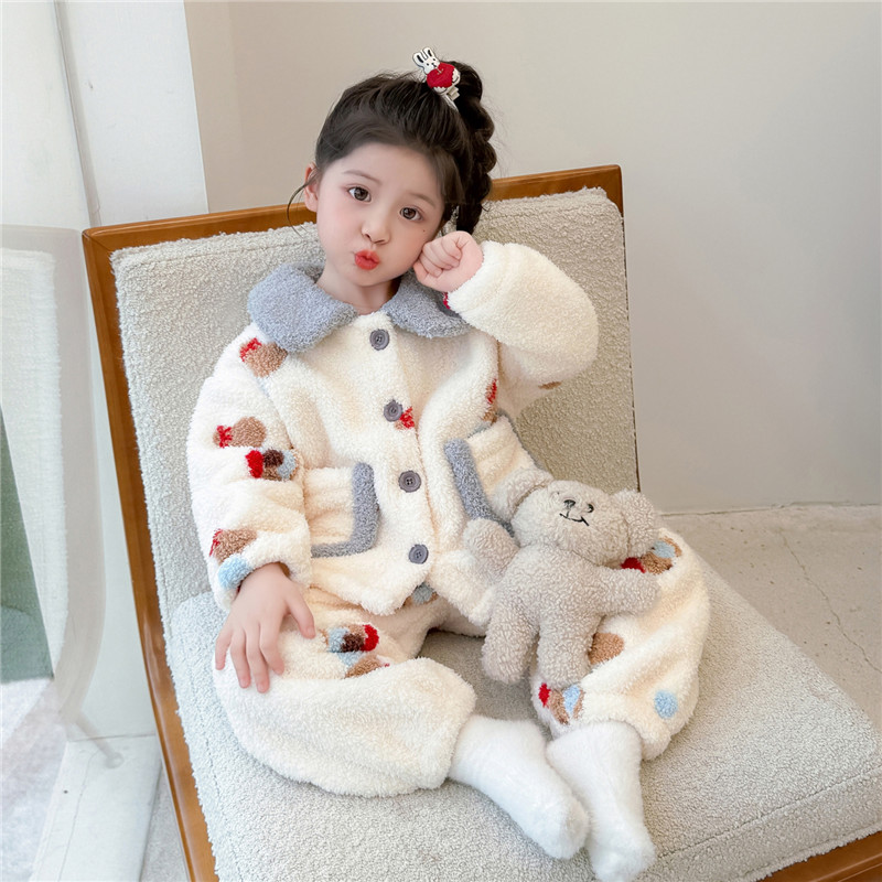 女童法兰绒睡衣秋冬款家居服