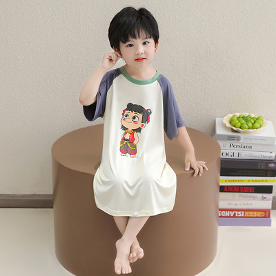 男童睡衣夏天2025连体莫代尔空调服宝宝哈衣夏季款睡裙哪吒家居服