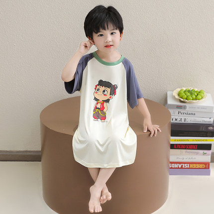 男童睡衣夏天2025连体莫代尔空调服宝宝哈衣夏季款睡裙哪吒家居服