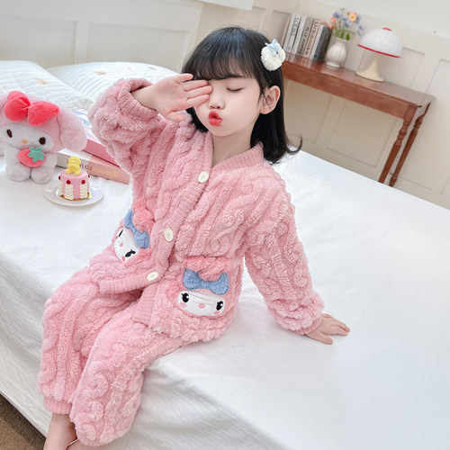 冬款加厚女童珊瑚绒家居服