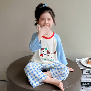 女童睡衣夏季莫代尔小女孩宝宝长袖空调服夏天冰丝套装儿童家居服