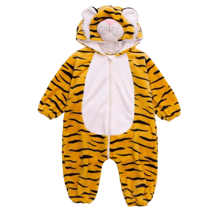 女童小老虎连体睡衣可爱男童卡通秋冬款法兰绒儿童家居服加厚保暖
