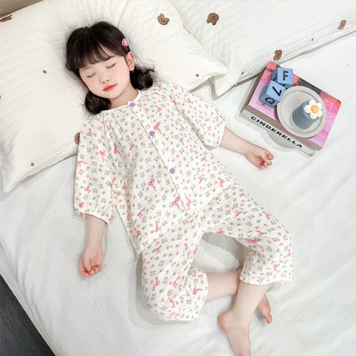 女童睡衣夏季儿童绵绸家居服套装