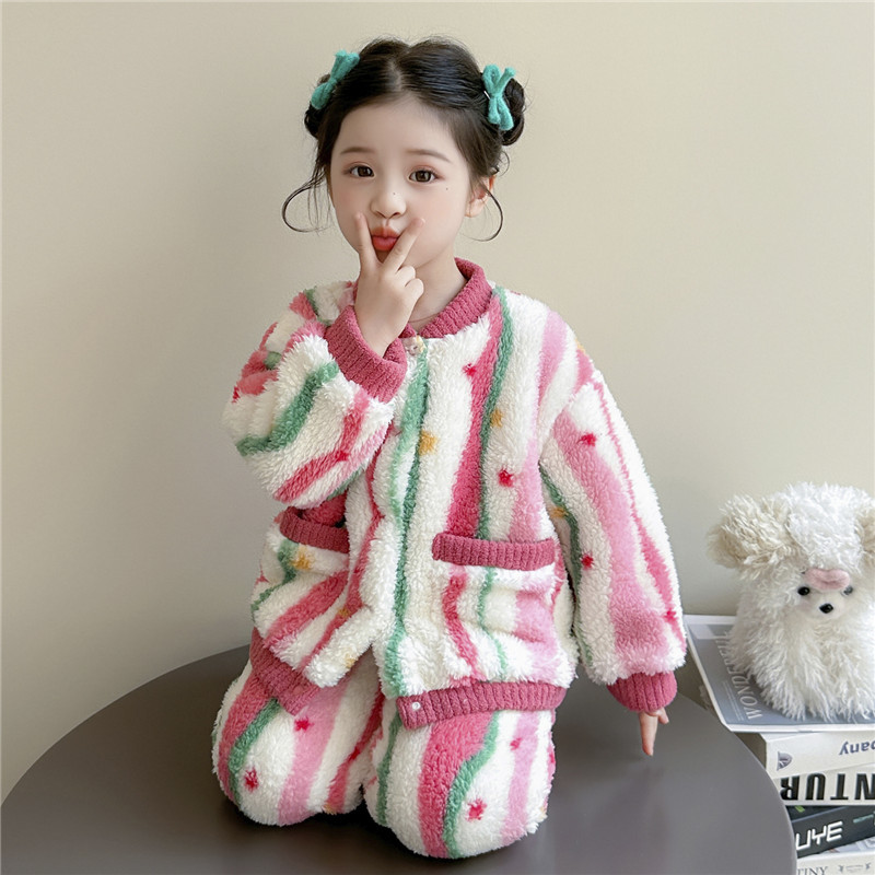 女童珊瑚绒睡衣秋冬季家居服套装