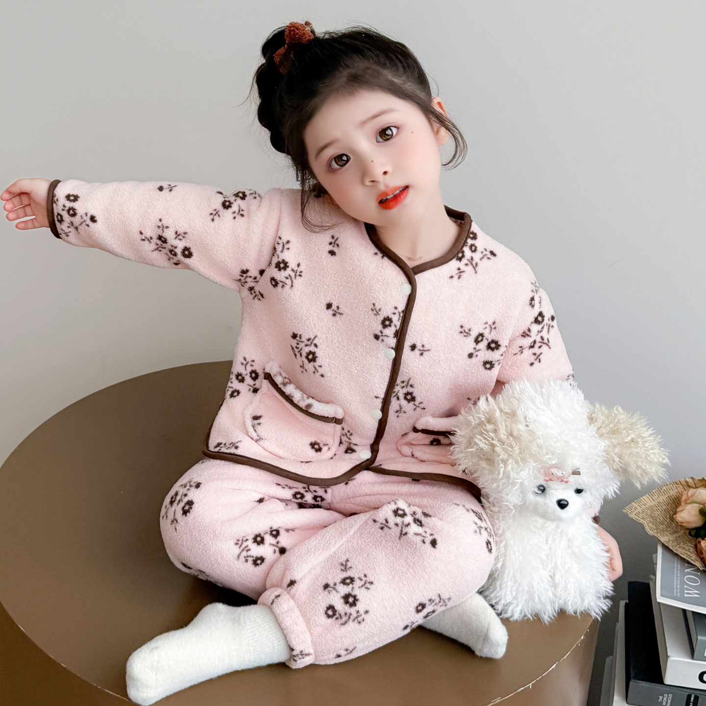 法兰绒秋冬季加厚家居服套装