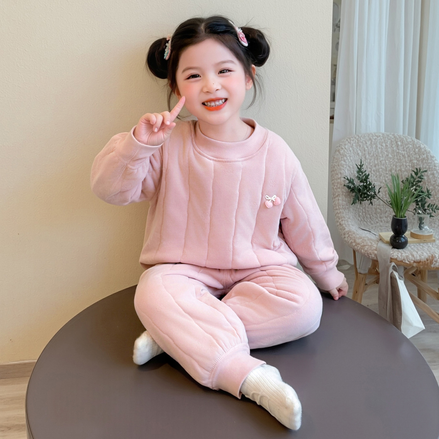 女童睡衣珊瑚绒三层夹棉家居服