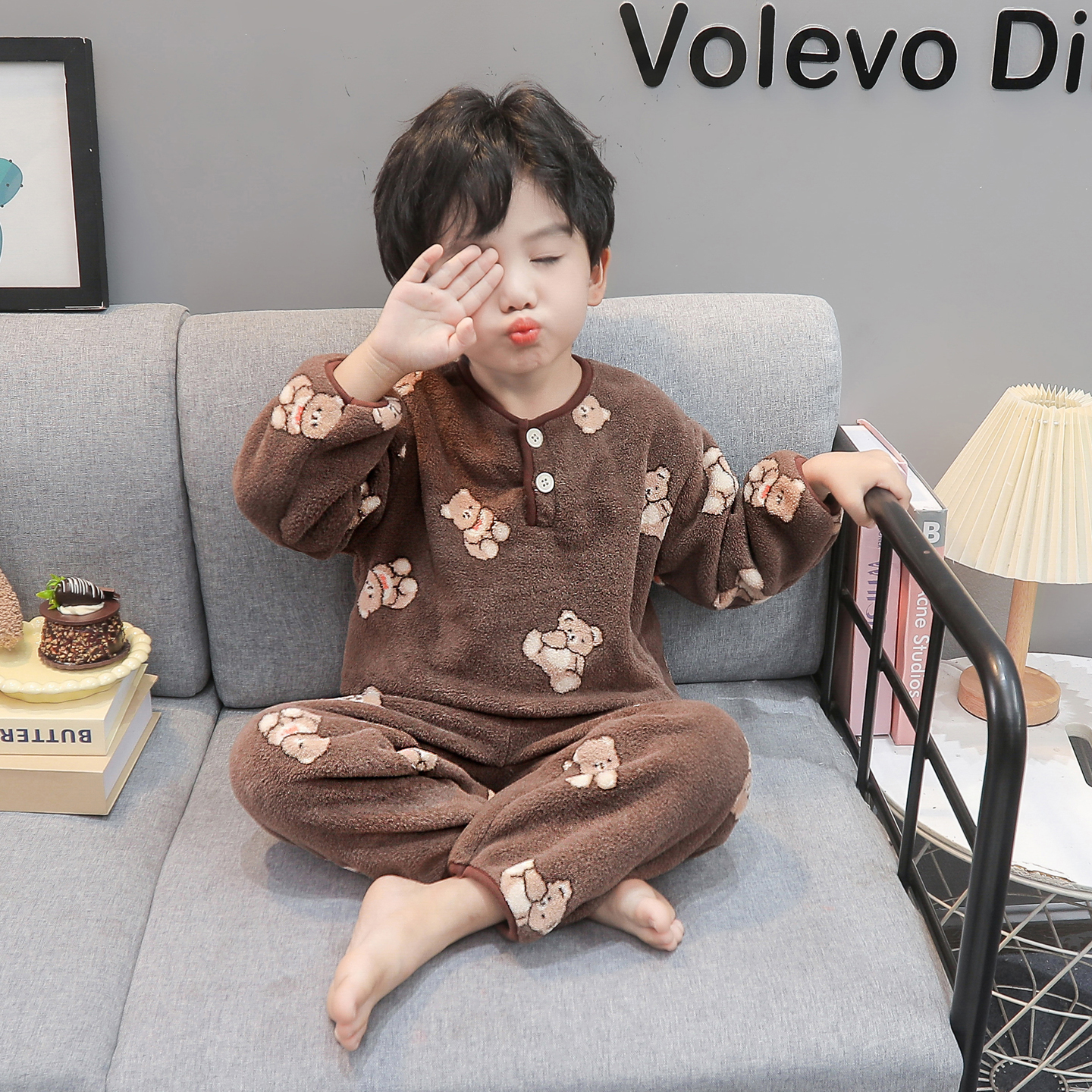 男童睡衣秋冬季珊瑚绒加厚套装