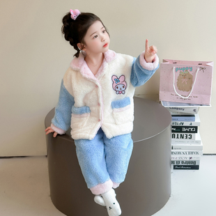 儿童睡衣秋冬季珊瑚绒美乐蒂开衫套装女童睡衣长袖女宝家居服新款