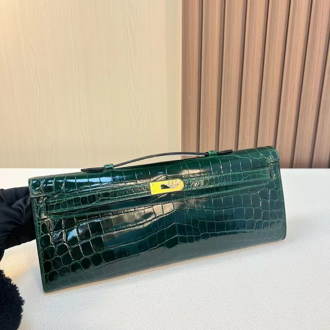 Kelly 手拿包31cm  亮面鳄鱼 皮 金扣 手缝 晚宴包