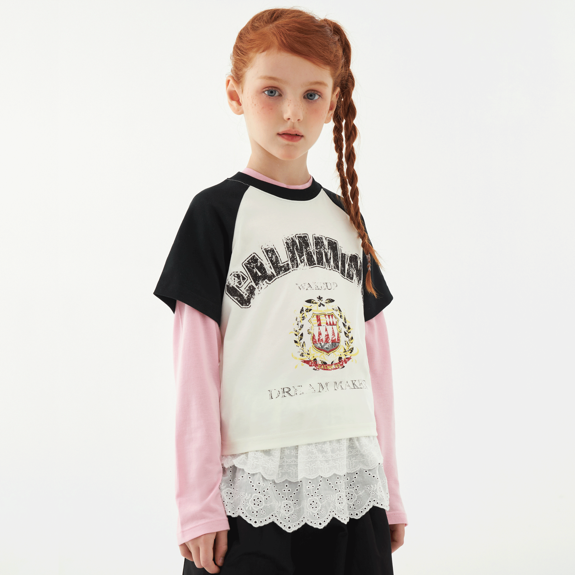 CALMMIND学院徽章小怪兽插肩袖T恤童装学院风格童装时尚童趣T恤