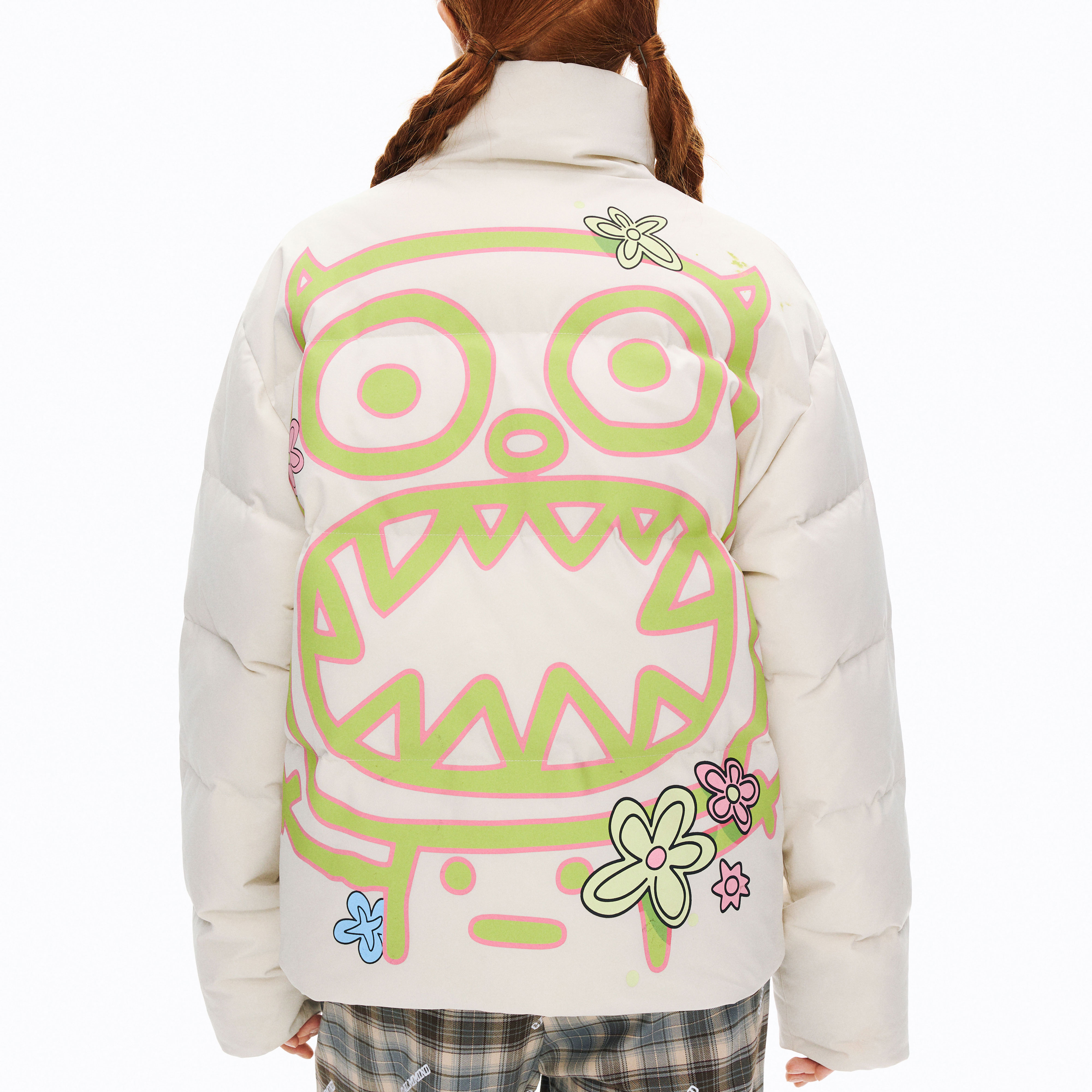 CALMMIND旗型字母花卉立领羽绒服时尚字母花卉羽绒服冬季上新青春