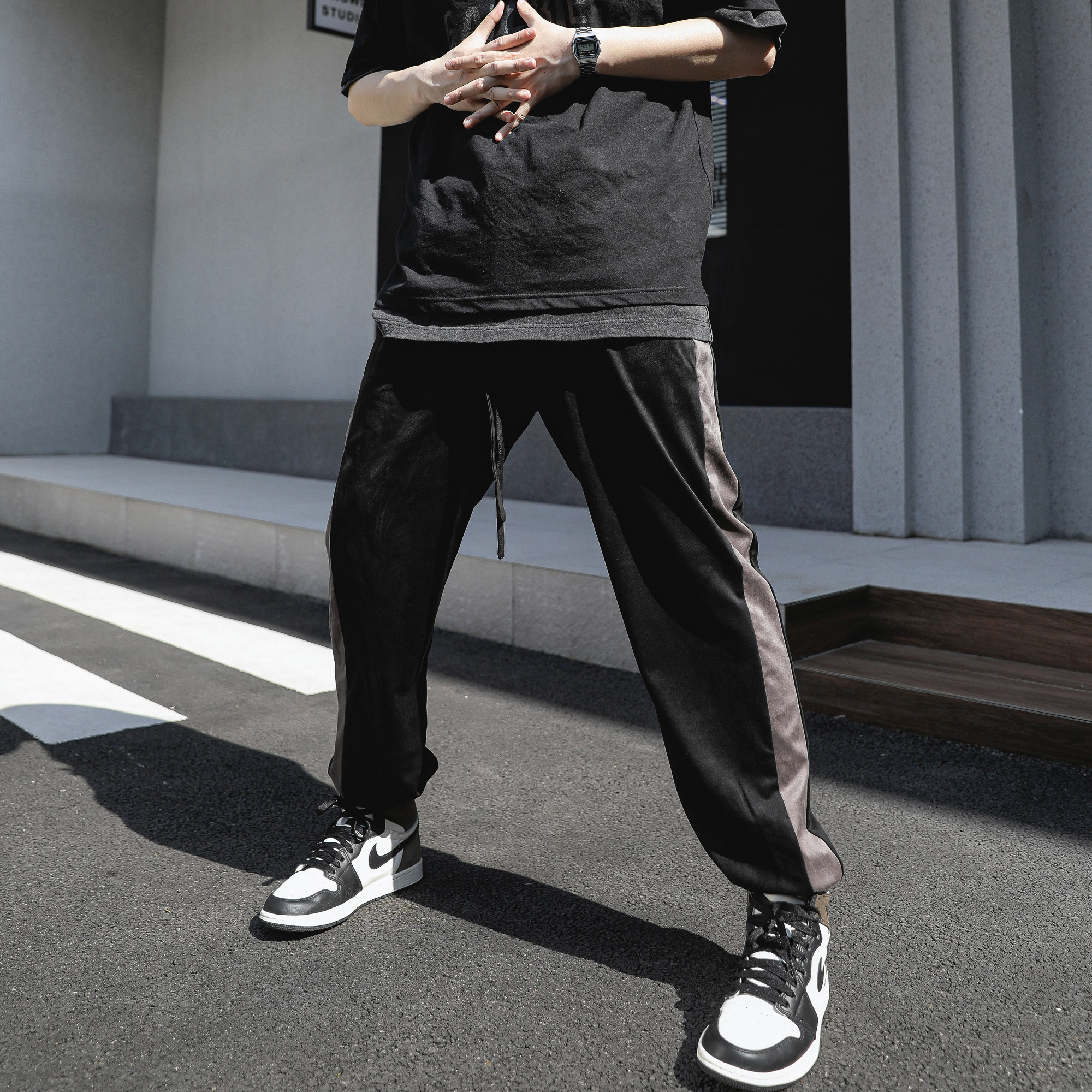 0330麂皮裤子fog黑色小众卫裤束脚宽松国潮运动裤原创百搭grailz