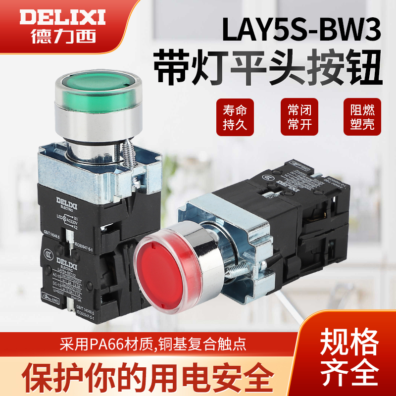 德力西按复位平头带灯自