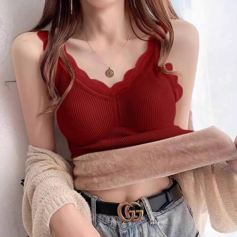 保暖内衣吊带背心女冬季加绒加厚内搭带胸垫美背文胸一体打底上衣