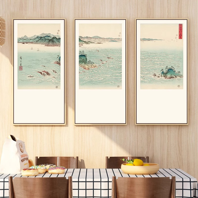 日式装饰画简约日料店居酒屋日本和风浮世绘餐厅酒店民宿三联挂画图片