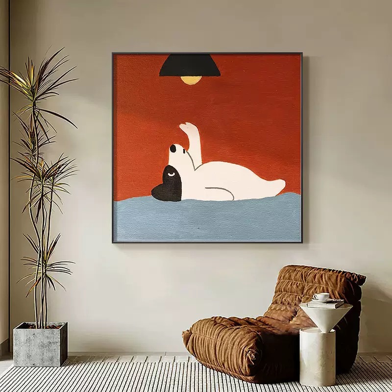 北欧现代方形卡通小狗客厅玄关画儿童房卧室壁画餐厅挂画涂鸦图片