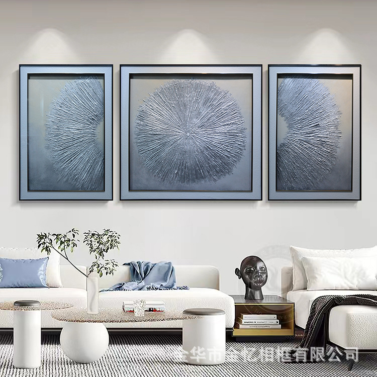 纯手绘客厅金箔装饰画沙发墙挂画现代三联立体肌理抽象花卉大油画图片