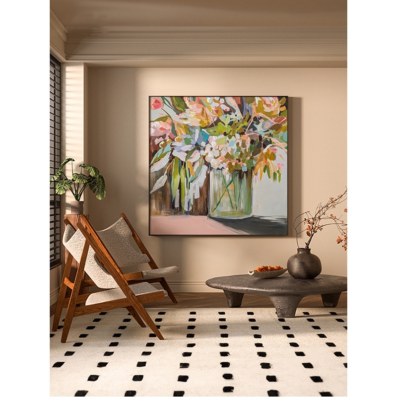 现代客厅入户玄关卧室背景墙壁方型挂画北欧风抽象植物酒店装饰画图片