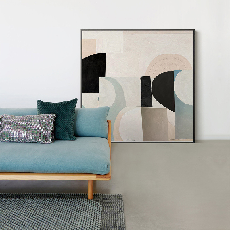现代抽象几何装饰画玄关客厅背景墙正方形挂画样板间室内简约壁画图片