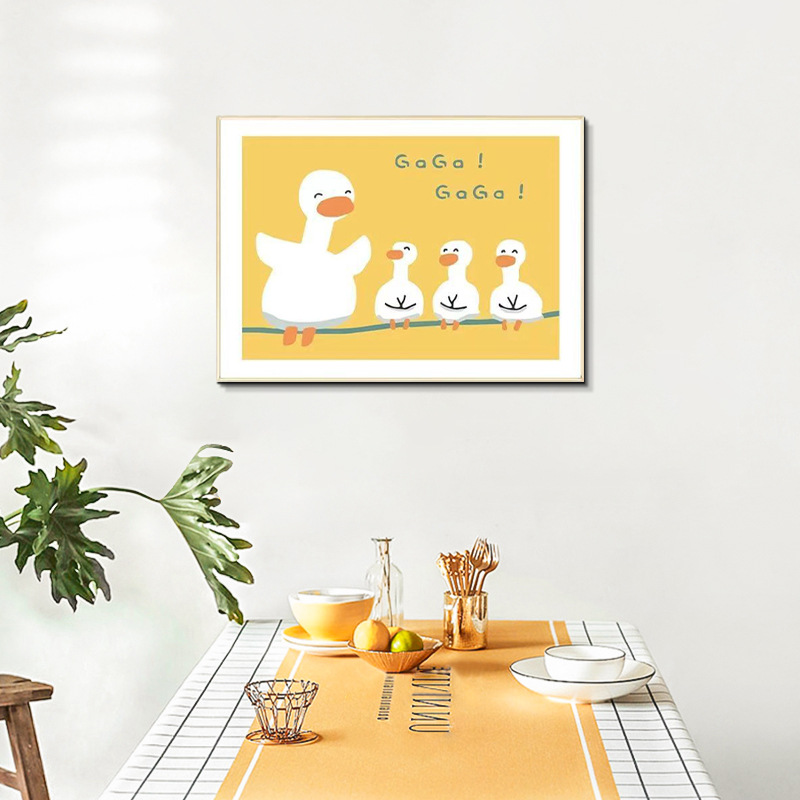 小黄鸭可爱卡通鹅鸡动物橙色装饰画治愈系挂画床头柜摆画餐厅壁画图片