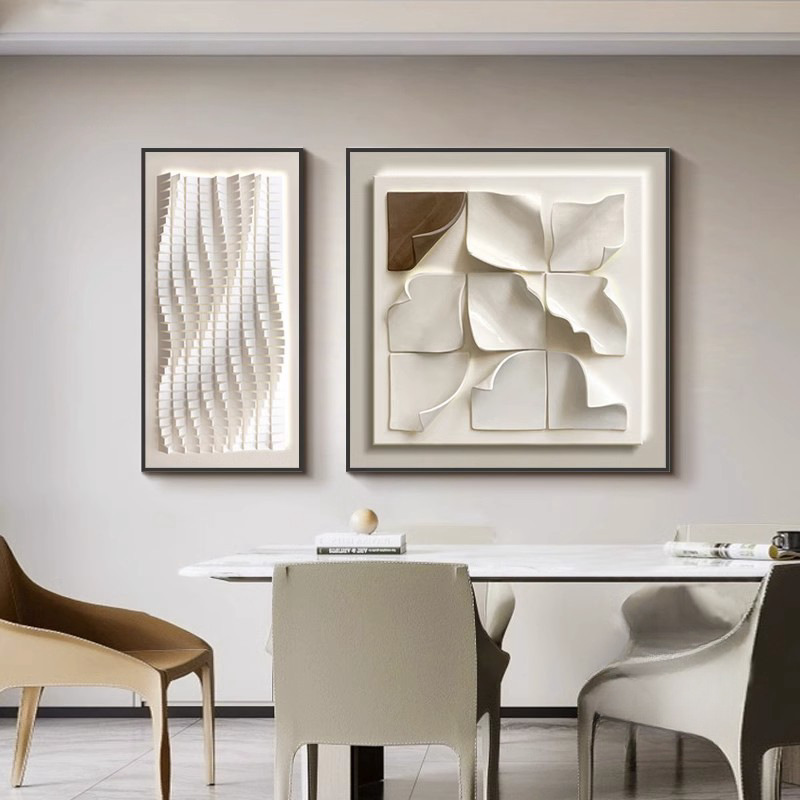 极简抽象几何餐厅装饰画3D立体轻奢高级感两联组合客厅背景墙挂画图片