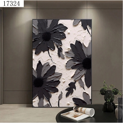纯手绘花卉抽象装饰画现代简约客厅玄关挂画大尺寸落地画立体油画图片