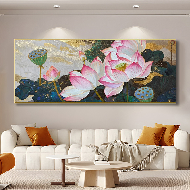 装饰画挂画高级感客厅沙发背景画酒店样板间荷花新中式卧室床头画图片