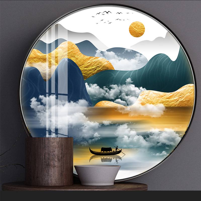 装饰画餐厅客厅圆形晶瓷画轻奢挂画现代简约新中式壁画墙国画图片