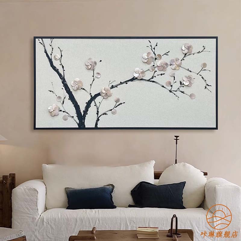 新中式创意高档玄关卧室花卉装饰画现代简约轻奢客厅餐厅横版挂画图片
