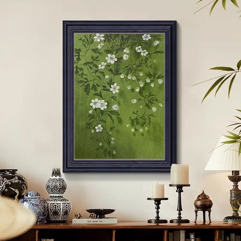 中式复古绿色植物风景玄关走廊装饰画高级感客厅餐厅书房装饰挂画图片