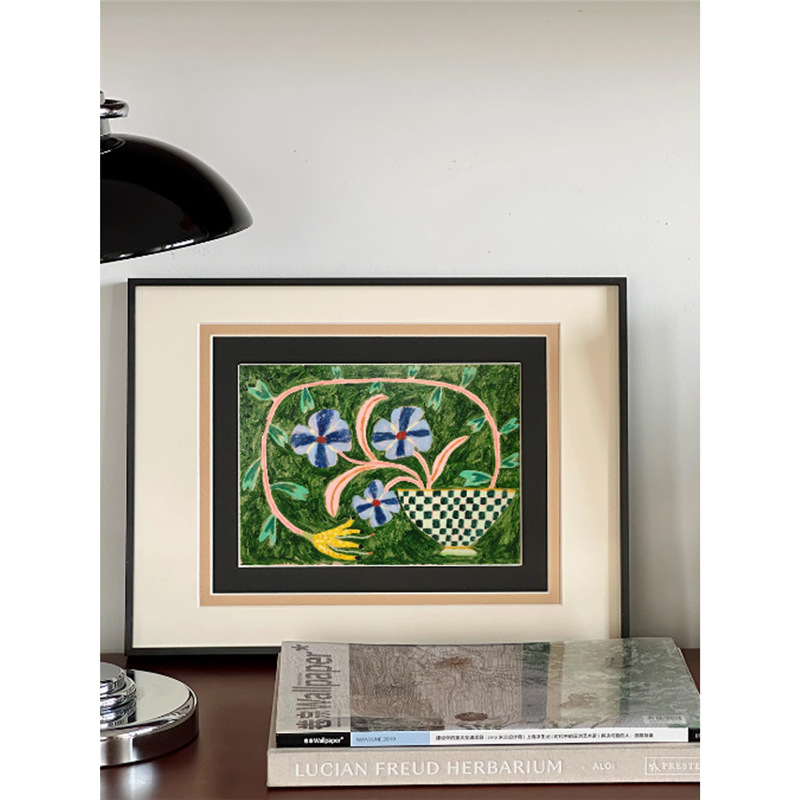 现代简约彩色小众艺术复古客厅装饰画高级感卧室床头中古风挂画图片