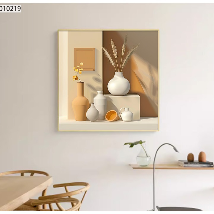 轻奢餐厅装饰画现代简约客厅沙发背景墙正方形挂画侘寂风晶瓷壁画图片