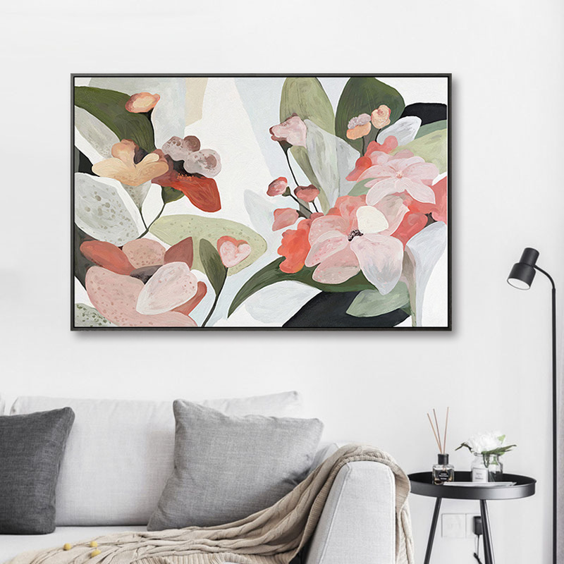 花间 北欧客厅沙发背景墙装饰画小清新花卉横幅壁画卧室餐厅挂画图片