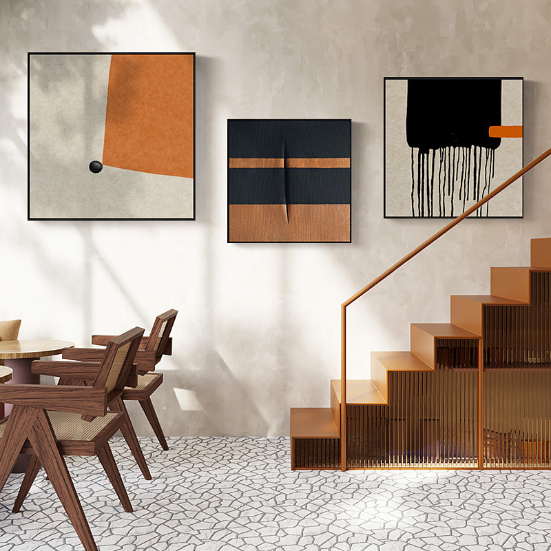 现代简约客厅烤瓷画艺术抽象壁画北欧正方形工作室墙酒店卧室挂画图片