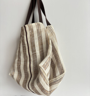 黄白条纹罗纹非遗浏阳夏布手工制作超大号单肩包托特包软休闲