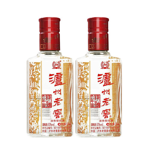 泸州老窖六年窖头曲版小酒52度浓香型白酒纯粮食酒125ML*2瓶装