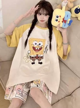 短袖短裤菠萝睡衣女夏天薄款套装可外穿学生可爱甜美家居服两件套
