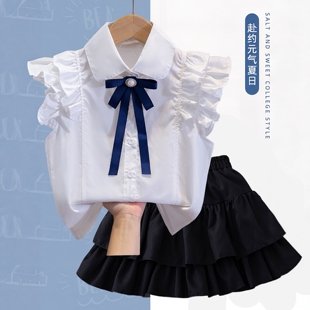女童短袖衬衫2026新款洋气夏季中大童学院套装裙小学生班服表演服
