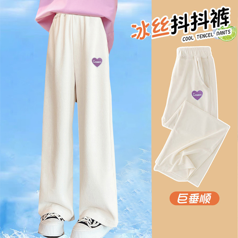 女童夏季阔腿裤2025新款儿童冰丝长裤防蚊裤夏装女大童运动裤子潮