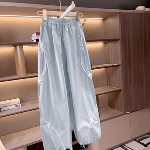 女童裤子2025新款夏装薄款中大童蝴蝶结速干运动裤学生工装防蚊裤