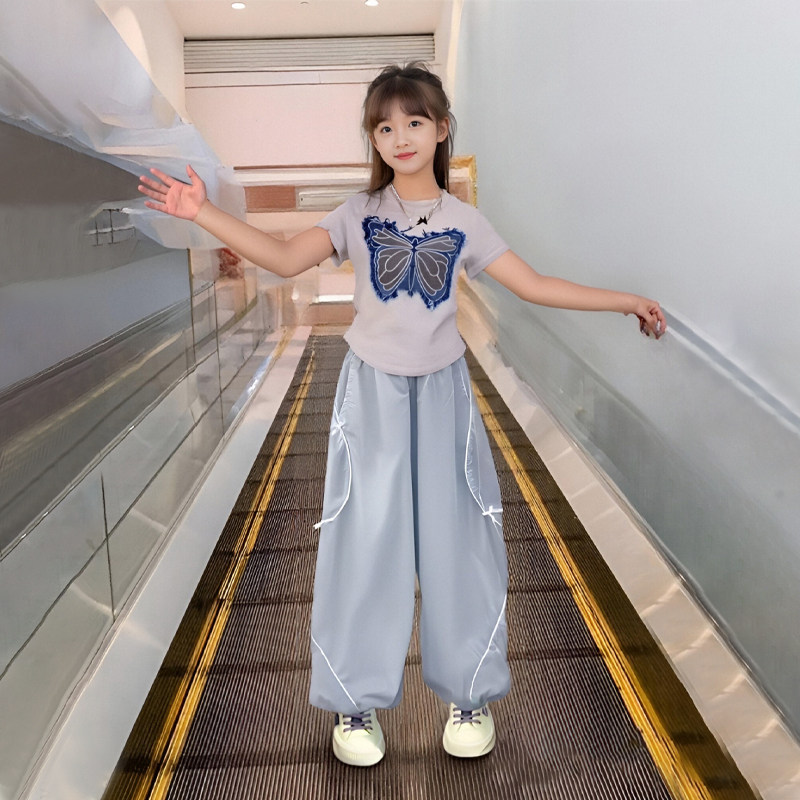 女童夏季运动裤2025新款中大童洋气防蚊裤儿童直筒阔腿速干裤子潮