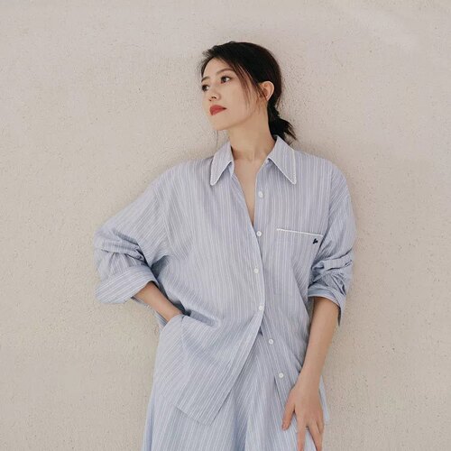 高圆圆同款联名棉质条纹女衬衫