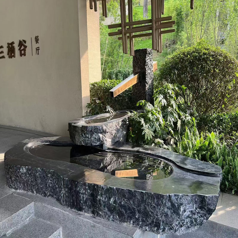 园林枯山水黑山石水钵景观石