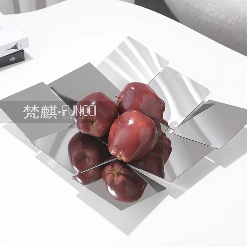 简约现代轻奢创意不锈钢干水果盘摆件装饰家居客厅茶几收纳盘合金