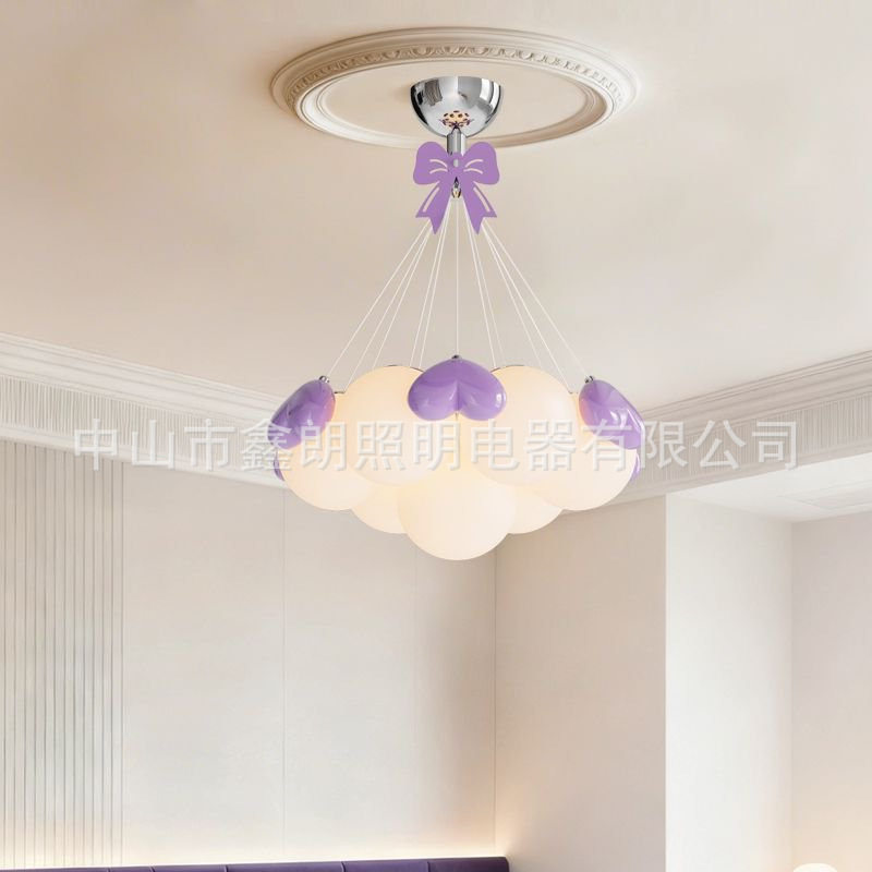 法式奶油风卧室吊灯全光谱儿童房彩色创意设计师轻奢蝴蝶结吊灯具