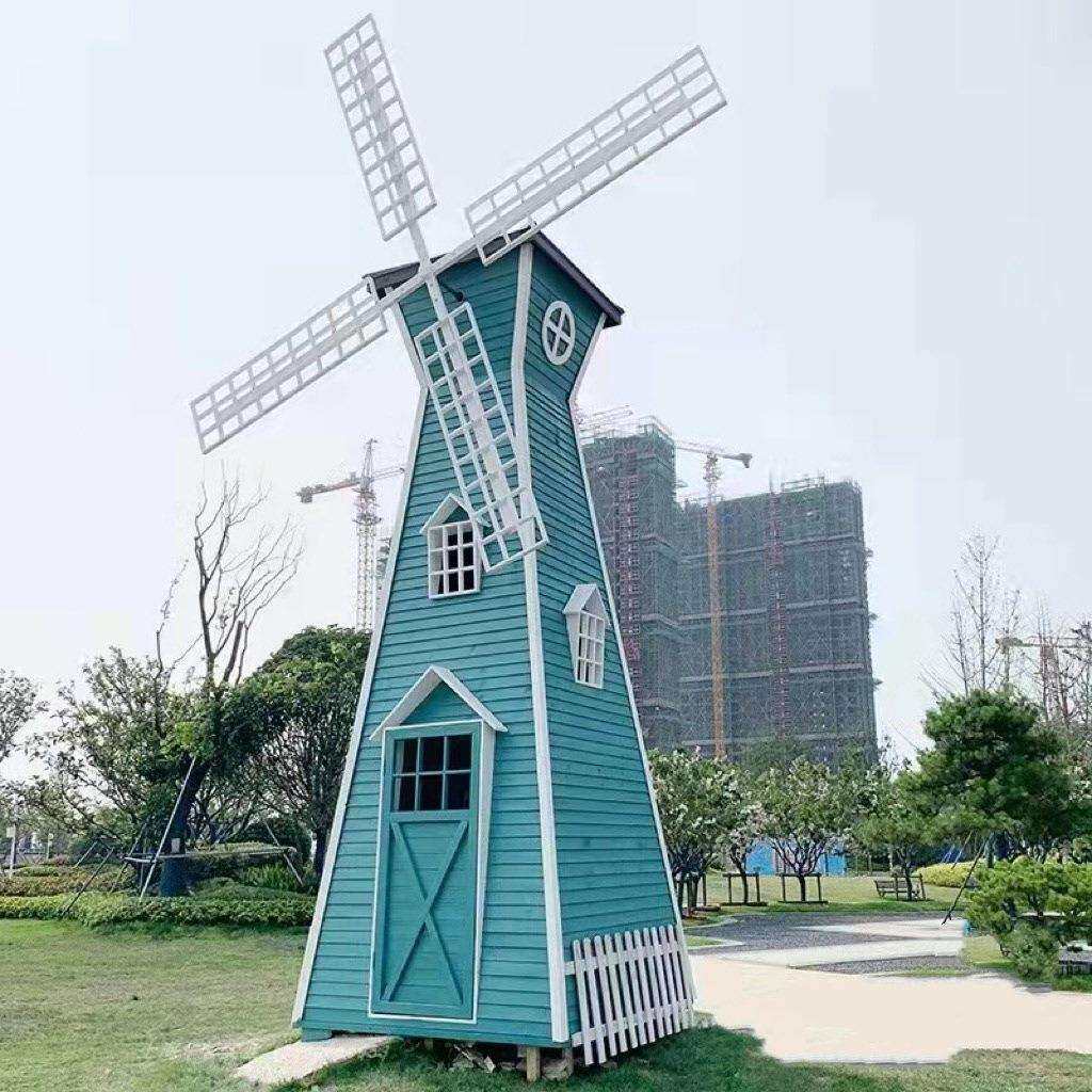 户外防腐木景观荷兰风车幼儿园花海售楼处广场大型装饰电动风车屋