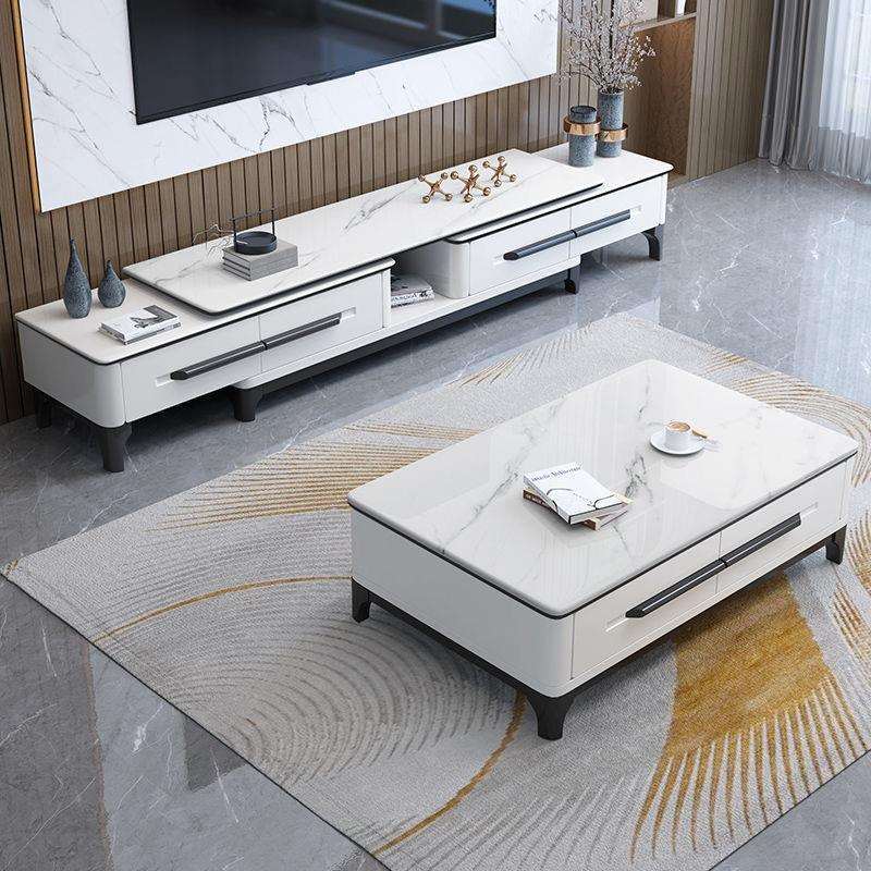 岩板茶几电视柜组合套装家用客厅新款小户型简易大理石储物柜子