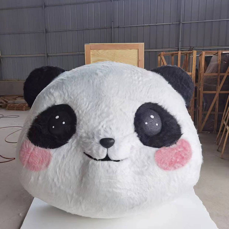 创意潮玩长毛绒毛毛卡通熊猫玻璃钢雕塑商场美陈展厅落地装饰摆件