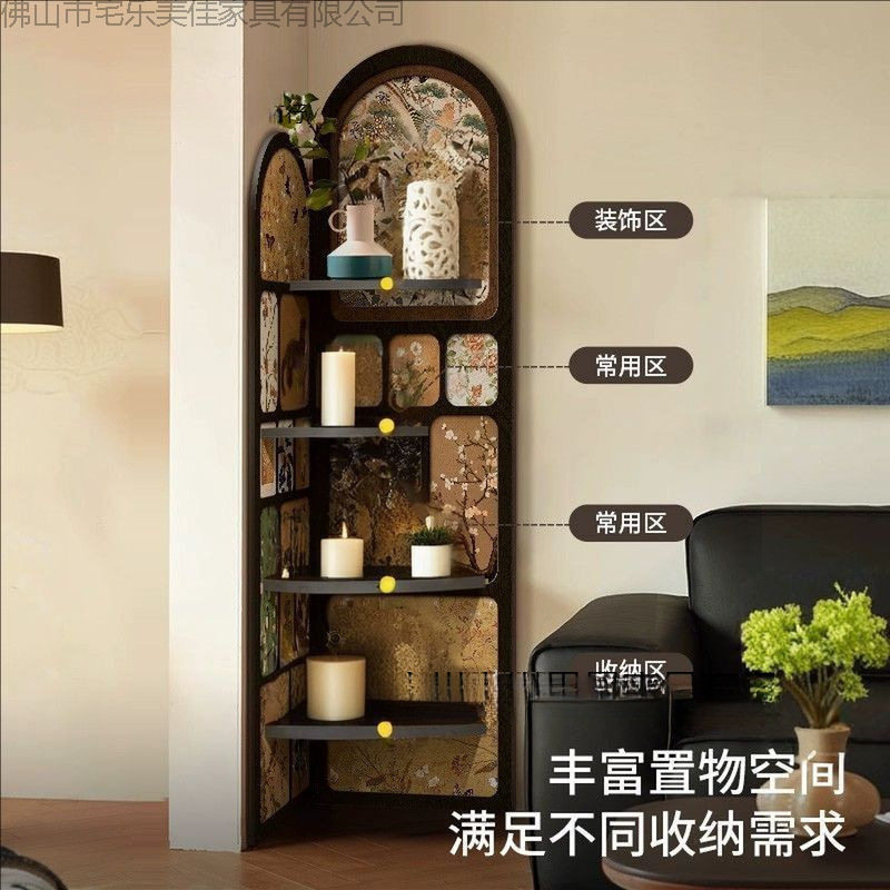 中古风转角沙发旁置物架三角柜